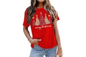 SUWATOIN Women Christmas T Shirts Xmas Tree Tees Shirt Short Sleeve Christmas Holiday Tops