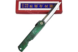 HIGO NO KAMI Couteau de Poche Pliant Artisanal Japonais Hisui Couteau Estampillé Fait Main au Japon par Nagao Kanekoma Acier Bleu Haute Teneur en Carbone (Lame Noire)
