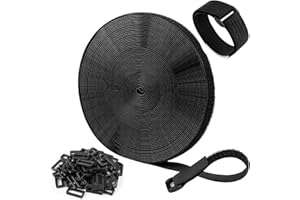 kurkip 10M fascette fermacavo con 60 fibbie, fermacavi riutilizzabili 2 cm larghezza, fascette a strappo, cinghie fermacavi per cable management, per organizzare cavi, tubi flessibili, nero