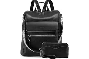 VASCHY Backpack for Women, Large Vegan Leather Rucksack with Wallet Set Convertible Handbag for Travel/School/Work