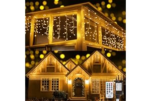 Moxled Icicle Outdoor Christmas Lights - 9M/29.52ft 360 LED Warm White Icicle Lights Mains Powered with Remote, Timer Memory Function, Waterproof Fairy Lights for Indoor Outdoor Xmas Decorations
