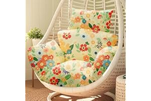 joomie Waterproof Egg Chair Cushion Replacement 119x79x13 cm Thicken Hanging Egg Swing Chair Cushion Indoor Outdoor Wicker Rattan Hammock Basket Cushion with Headrest Pillow, Daisy