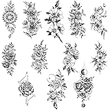 3D Fleur Noire Tatouages Temporaires Pour Femmes Rose Pivoine Lotus