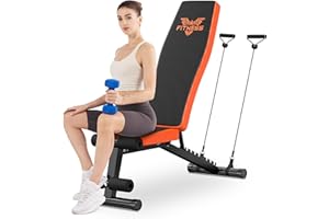 Botifly Panca Palestra Regolabile Pieghevole, Panca Palestra con 7 Posizioni Dello Schienale Regolabile, Inclinabile & Piana Panca Pesi per Allenamento con Bande di Resistenza