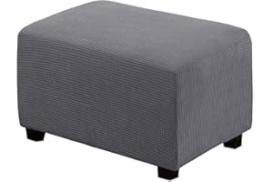 JHLD Copri Pouf Elasticizzato, Rettangolare Copertura Dell'Ottomano Jacquard Copri Pedaliera con Elasticizzato Parte Inferiore per Bambini Animale-Grigio A-Large