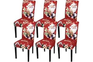 MEIVINES Christmas Dining Chair Covers Set Of 6 Xmas Stretch Dining Chair Slipcovers Removable Washable Christmas Chair Slipcovers High Back Dining Chair Slipcover For Living Room Kitchen (Red)