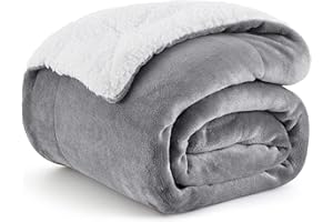 Bedsure Sherpa Fleece Throw Blanket - Fluffy Microfiber Solid Blankets for Bed and Couch Double/Twin Size, Silver Grey, 150x200cm