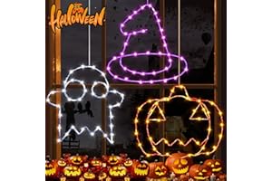 TTCOTOKE Luci per finestre di Halloween, 2024 Upgrade Catena luminosa decorativa per Halloween, 3pcs lampada di Halloween, Luci Led Fantasma E Zucche Halloween Luminose Per Finestre Festoni Addobbi