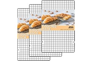 hunnycook Set di 3 griglie di raffreddamento rettangolari per torte, in acciaio inox, 15,8" × 9,8", nero, riutilizzabile, per cuocere, grigliare e asciugare, sano e robusto, lavabile in lavastoviglie