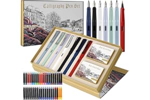 GC QUILL Lot de 7 stylos plume de calligraphie avec différentes pointes et 40 cartouches d'encre pour débutants MU-09