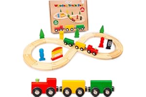 Abeec Wooden Train Set - Train Track & Toys for Toddlers & Kids