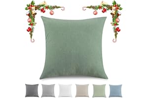 TOCOMOA Poszewka na poduszkę 40 x 40 cm, zestaw 2 sztuk, 100% prana bawełna, certyfikat Oeko-Tex, o wyglądzie lnu, oddychająca, zielona, z zamkiem błyskawicznym