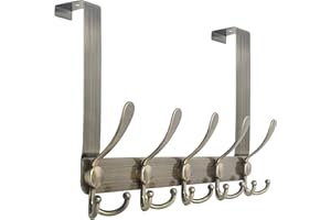 WEBI Over The Door Hook Rack with 5 Tri Hooks for Hanging,Over Door Hanger Coat Rack Over The Towel Rack Towel Hanger for Behind Back of Bathroom,Bronze