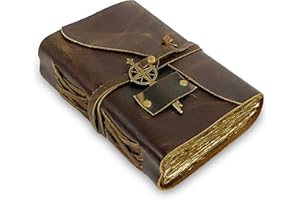 Wanderings Antyczny Skórzany Dziennik – 6"×9" / 15x23 Cm – Ręcznie Robiony, Oprawiony W Skórę, Z Tradycyjnym Papierem O Postrzępionych Krawędziach – Idealny Do Prowadzenia Księgi Cieni, Grymuaru