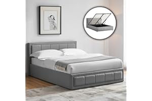 Vida Designs Vanita Double Ottoman Bed Frame with Storage – Modern Gas Lift, Upholstered Fabric, Light Grey, Bedroom Furniture, No Mattress, UKFR Certified (4ft6)