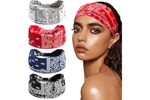 GELPRETTY 4 Pièces Bandeau Cheveux Femme, Large Serre Élastique Bandana, Boho Imprimé Bandeau Headband Cheveux Femme Yoga Headband Accessoire (Colorées Style)