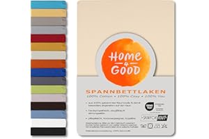 HOME - 4 - GOOD home4good Spannbettlaken 200x220cm, 100% gekämmte Baumwolle, Oeko-TEX 100, Jersey Spannbetttuch Bettlaken 200 x 220 - Creme