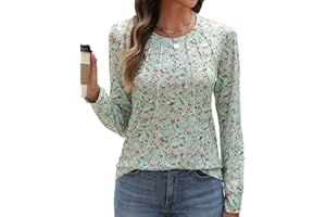 PASUDA Camisas Mujer Manga Larga Blusas de Mujer Elegantes Cuello en Redondo Casual Camisetas Otoño Estampado Moda Floral Túnica Tops