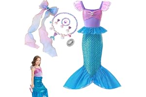 PATPAT� Mermaid Dress for Girls - Little Mermaid Costume for Girls with Matching Jewelry & Hair Clip Mermaid Dress Princess Dresses for Girls 4-6 Years Old Gift Birthday Party