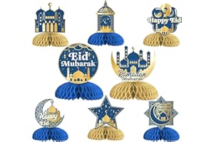 JOLLYBOOM Eid Decorations for Table, 8 PCS Ramadan Honeycomb Centerpieces Eid 3D Table Topper Desktop Sign for Happy Eid Celebrations Party Decorations Ramadan Mubarak Home Decor