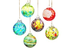 KRISININE 6pcs Hand-Blown Glass Christmas Ornaments Balls Hanging Friendship Balls Glass Gazing Balls Glass Witches Balls for Home Window Outdoor Garden Patio Décor (2.3")