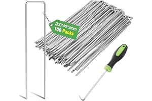 Graxury 100Packs 7.87Inch 11 Gauge Heavy Duty Garden Pins Stakes - Galvanized Steel Staples Securing Pegs for Securing Anchoring Weed Fabric Landscape,Netting and Tubing with 1 Pick Hook
