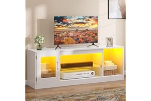 DWVO 148 cm Mueble de TV con Iluminación LED RGB 22 Modos para Televisores hasta 65 Pulgadas Mueble de Salón con Estantes de Cristal Regulables Ideal para Sala de Estar y Dormitorio
