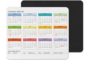 Vixar Calendar 2025 Mouse mat pad for UK with Holiday Non Slip PC Desktop Laptop for Office home (White)