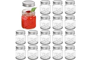 Lawei Set of 16 Mini Mason Jars - 60ml Ginger Shot Glasses Mouth Mason Jar with Lids Ideal Herbs and Spices Storage Glass Canning Jar for Drinks Jam Honey Favors Dessert