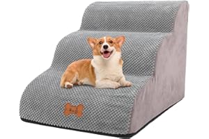 NUKDEY Escalier pour Chien à 3 Marches, Rampe pour Petit Chiens et Chats en éponge Haute Densité, Escalier pour Animaux avec Housse Lavable Amovible et Base Antidérapante, Haut 40 cm