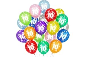 BALLOON DANCE 10 Kunterbunte Luftballons, 20 Stück Luftballons 10. Geburtstag, 30cm Luftballon Deko 10. Geburtstag Mädchen Junge Jubiläum 10 Jahre Ballon Mehrfarbige Zahl 10