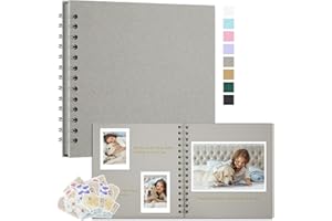 Remowith Album Photo Scrapbooking DIY, Scrapbook Papier Kraft épais, Livre de Mémoire Fait à la Main pour Mariage, Anniversaire, Voyage, Diplôme, Bébé et Famille 18x18 cm 40 Pages Gris Clair