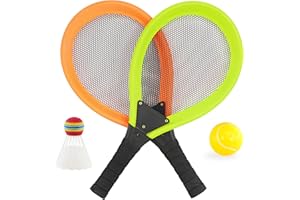The Magic Toy Shop Soft Tennis Set Junior Tennis Rackets Kids Tennis Rackets Set of 2 with Ball and Shuttlecock Garden Games for Kids Camping Games for Kids Beach games for Kids Outdoor Game