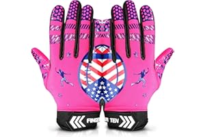 FINGER TEN American Football Gloves Youth Kids Ultra Tack Sticky Non-Slip Palm Receivers, Rugby Gloves for Boys Girls Flexible Stretch Protection Waterproof Professional Fit Children Age 5-14