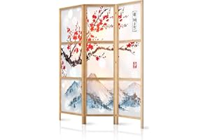 murando - Biombo Flor de Cerezo Montanas 135x171 cm 3 Paneles Lienzo de Tejido no Tejido Tela sintética Separador Madera Design Moda Hecho a Mano Home Office Japón p-B-0002-z-b