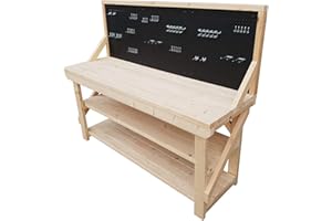 ARBOR GARDEN SOLUTIONS Wooden Acorn Workbench With Two Shelves With Peg Board - 46 Piece Peg Kit INCLUDED - 4FT To 6FT - Made Of Kiln Dry Timber - Industrial/Garage Work Table Handmade (6ft)