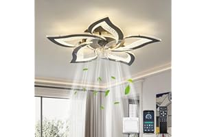 ‎YOLEDY YOLEDY Led Deckenleuchte mit Ventilator Schlafzimmer, Lampe mit Ventilator Leise mit Fernbedienung, 6 Geschwindigkeit, Reversibel DC Motor, Blume Ceiling Fan für Wohnung, Küche, Esszimmer, Schwarz