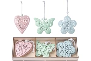 ‎VALERY MADELYN Valery Madelyn 6X Dekoaufhänger aus Metal, 7.5cm Frühlingsdeko zum Aufhängen, Osteranhänger Hochzeit Baumschmuck, Schmetterlings-, Blumen- und Herzformen, Sommer deko zum hängen