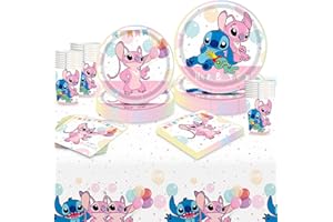 DreamJing Stitch Birthday Party Decorations Tableware Set, Lilo Stitch Party Supplies Paper Plates Cups and Napkins for Kids Birthday Kit 20 Guests E