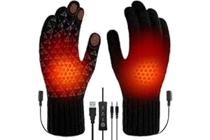 Lomffy Guanti Riscaldati USB per Uomo Donna, Dita Intere Dita Guanti Caldi Guanti Mano Riscaldati Maglia, Mani Invernali Laptop Guanto 3 Temperatura Scaldamani Guanto per Interni Esterni Sci Campeggio