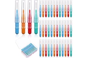 PATELAI Cepillos Interdentales Cabeza de Hilo Dental Palillos Limpiadores de Dientes Orales Herramienta de Limpieza de Dientes con Caja de Almacenamiento, Rojo, Azul, Verde, Naranja (40)