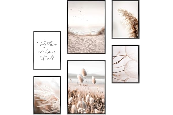 Heimlich - Ensemble d'affiches - 2 sur A3 / 30x42 cm + 4 sur A4 / 21x30 cm - Affiches premium - Impressions sans cadre - Style côtier - Plage beige consciente