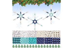 VERGISSMEINNICHT 30Sets Christmas Snowflake Wire Forms Bead Kit Christmas Snowflake Bead Wire with 1375 Mixed Color Sizes Pearl Beads Fun Beading Handicraft Metal Snowflakes Tree Craft Kits Christmas Party Decoration