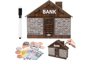 Nafafosa Hucha de madera de 2000 euros con números y marcadores, hucha retro con contador, hucha de madera, reutilizable, para niños y adultos, color marrón oscuro