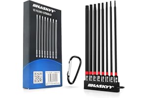 Haskyy Set Punte Torx da 1/4 Pollici, Lunghezza 150 mm, T8 - T40, Punta Lunga Torx Magnetica, 8 Pezzi, Batteria per cacciavite, Nero/Rosso, Set di Punte esagonali
