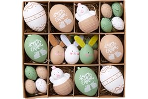 ‎VICTOR'S WORKSHOP Victor's Workshop 35x Ostereier zum Aufhängen, farbige künstliche Ostereier mit schönen Mustern und Multi-Style für Osterdeko Osterstrauß Osterkörbchen Frühlingsdeko - Grün