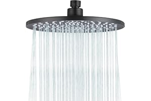 LEADAHEAD Rainfall Shower Head Fixed Showerhead 8.8-Inch Round Bathroom Rainhead Overhead Waterfall Shower Head with Adjustable Swivel Ball Joint | G1/2" Universal Fitting | ABS Dark Grey