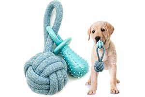 Petopedia 2 in 1 – Braided Knot Balls for Dogs with Dummy – Puppy Chew Toys, Rope Toys, Washable Interactive Toys for Boredom, Training, Teething (Blue)