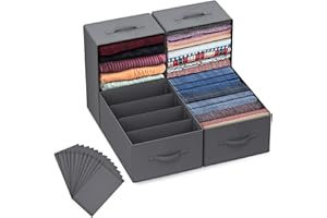 Dijia Wardrobe Storage Organiser-4 Pack Clothes Storage Organiser with 13 Flexible Separation Boards, Thickened Drawer Organiser For Jeans, Jumpers, Shirts, Coats, Trousers, 44 * 30 * 20 CM