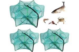 Dilireba 3 Piezas Red de Pesca Plegable, Red de Nailon para Cangrejos, Red de Pesca 6 Agujeros, Trampa para Peces para Camarones, Cangrejos, Cangrejos, Anguilas, Camarones, 6 Agujeros